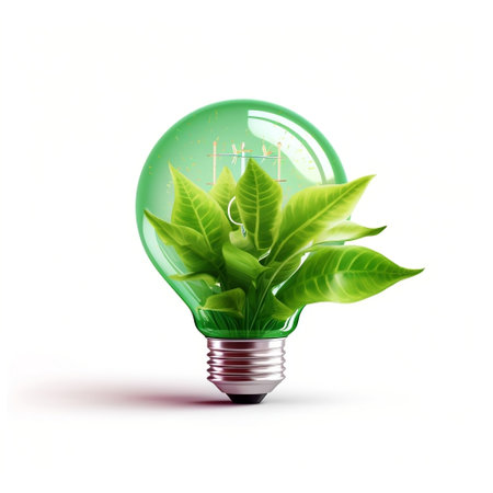 Green Energy Concept Bulb with Green Plant Generative AIの素材