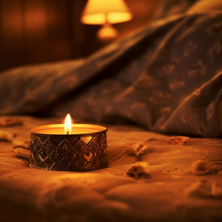 Aromatic Candle Burning on the Bed Generative AIの素材