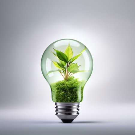 Green Energy Concept Bulb with Green Plant Generative AIの素材
