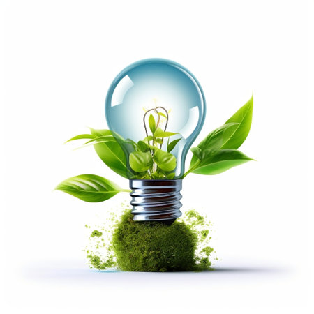 Green Energy Concept Bulb with Green Plant Generative AIの素材