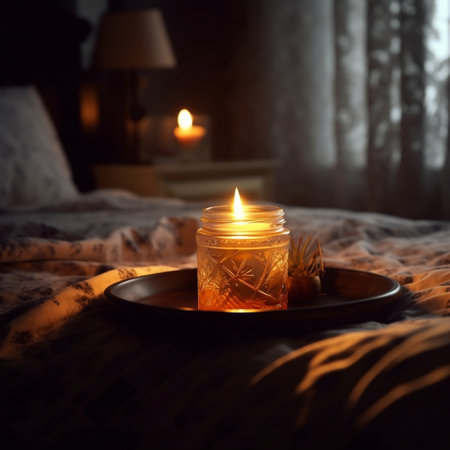 Aromatic Candle Burning on the Bed Generative AIの素材
