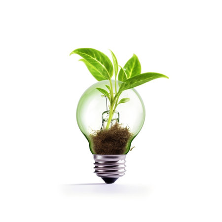 Green Energy Concept Bulb with Green Plant Generative AIの素材