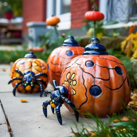 Halloween Ceramic Decor Pumpkins and Spider Generative AIの素材