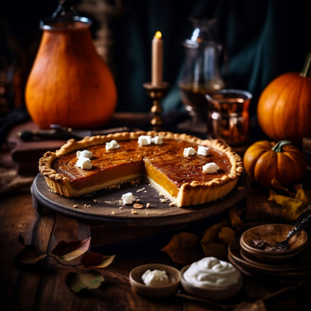 Delicious Traditional Pumpkin Pie Thanksgiving Dessert Generative AIの素材