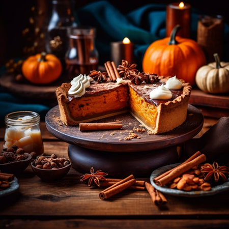 Delicious Traditional Pumpkin Pie Thanksgiving Dessert Generative AIの素材