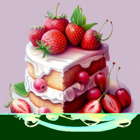 Delicious Cake with Strawberry and Cherry Topping Generative AIの素材