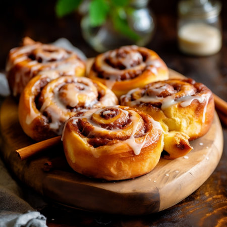 Delicious Homemade Freshly Baked Cinnamon Rolls Generative AIの素材