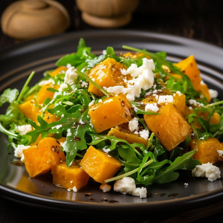 Delicious Seasonal Salad with Pumpkin or Squash and Arugula Generative AIの素材