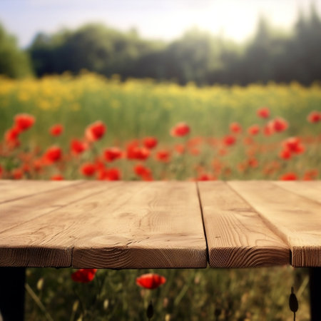 Empty Wooden Table with Beautiful Blurred Summer Pop Generative AIの素材