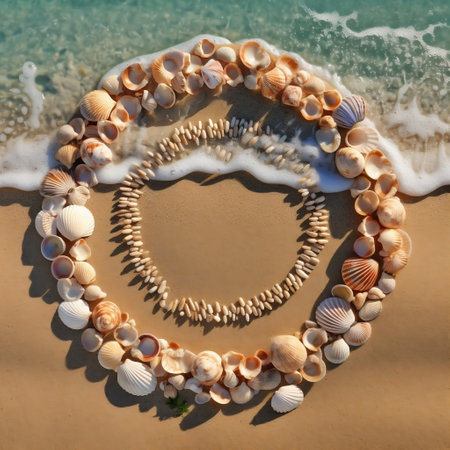 Seashell Garland on the Background of the Sea Generative AIの素材