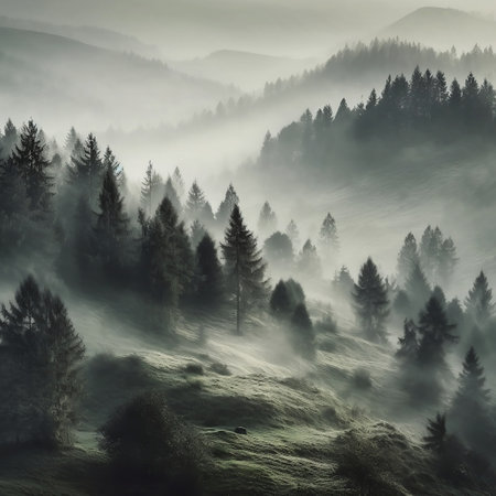 Misty Foggy Mountain Landscape Generative AIの素材
