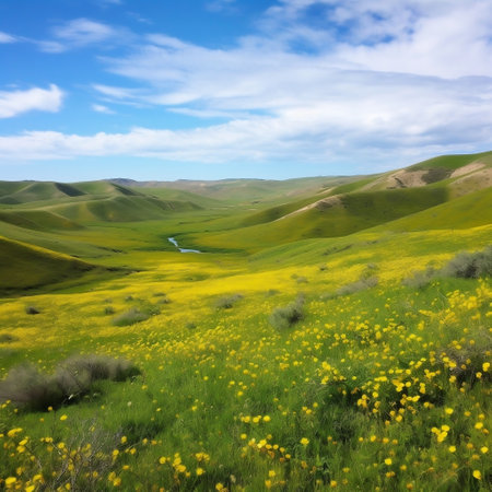 Carrizo Plain Hills Covered in Flowers Generative AIの素材