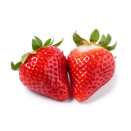 Halves of Strawberries on White Background Generative AIの素材
