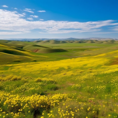 Carrizo Plain Hills Covered in Flowers Generative AIの素材