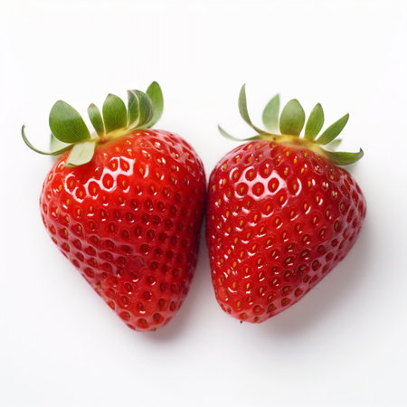 Halves of Strawberries on White Background Generative AIの素材