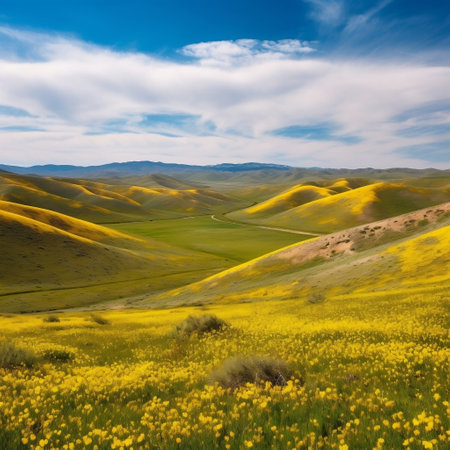 Carrizo Plain Hills Covered in Flowers Generative AIの素材