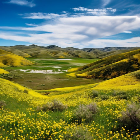 Carrizo Plain Hills Covered in Flowers Generative AIの素材
