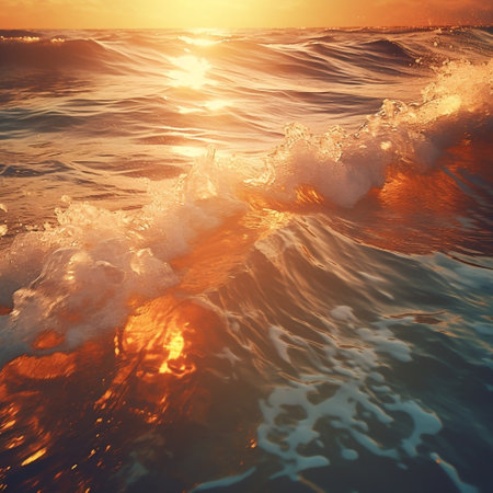 Warm Sunset Ocean Waves Aesthetic Background Generative AIの素材