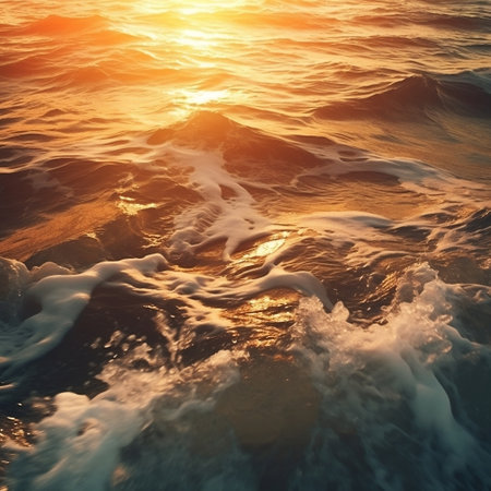 Warm Sunset Ocean Waves Aesthetic Background Generative AIの素材