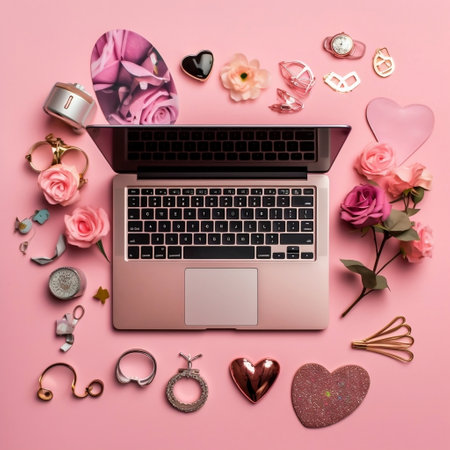 Laptop with Roses and Accessories Generative AIの素材