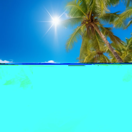 Sunny Tropical Beach with Palms Summer Generative AIの素材