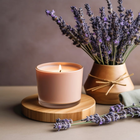 Natural Wax Candle with Label and Vase Generative AIの素材