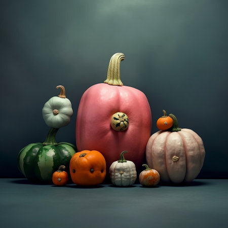 Diverse Pumpkins Varying Shapes and Sizes Generative AIの素材