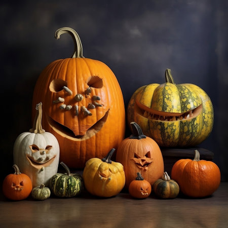 Diverse Pumpkins Varying Shapes and Sizes Generative AIの素材