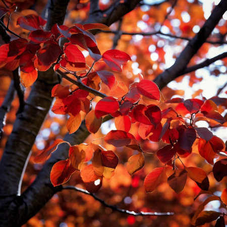 Fall Splendor Red Autumn Leaves on Tree Generative AIの素材