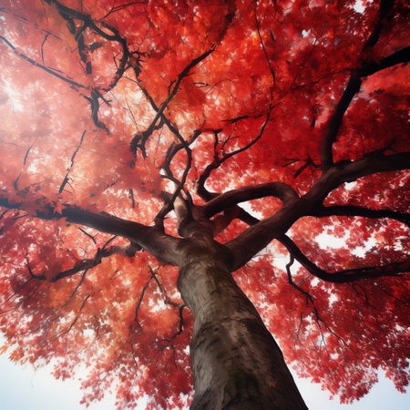 Fall Splendor Red Autumn Leaves on Tree Generative AIの素材