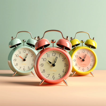 Pastel Background with Retro Alarm Clocks Generative AIの素材