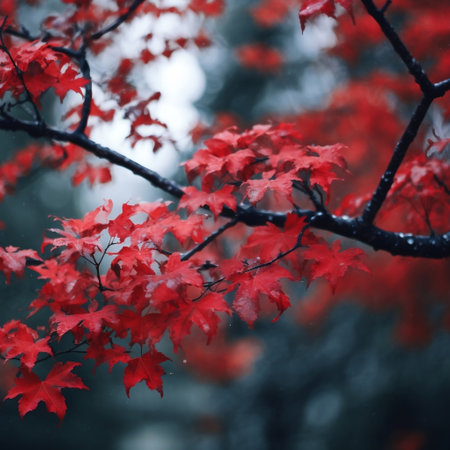 Fall Splendor Red Autumn Leaves on Tree Generative AIの素材