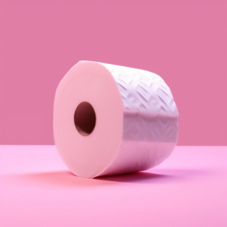 Toilet Paper Roll on Pink Background Generative AIの素材