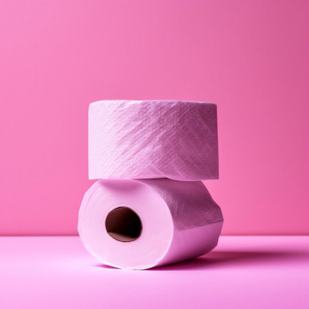 Toilet Paper Roll on Pink Background Generative AIの素材