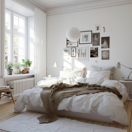 White and Neutral Scandinavian Bedroom Generative AIの素材