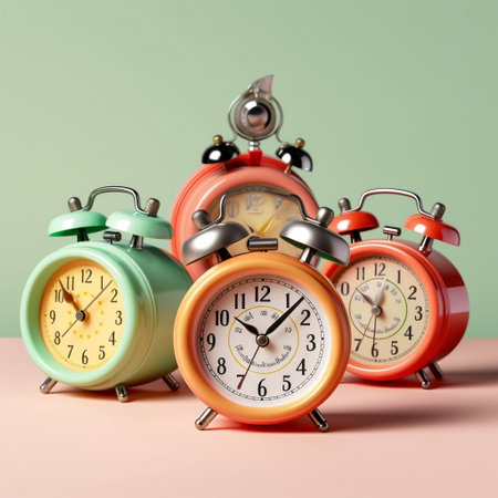 Pastel Background with Retro Alarm Clocks Generative AIの素材