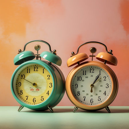 Pastel Background with Retro Alarm Clocks Generative AIの素材
