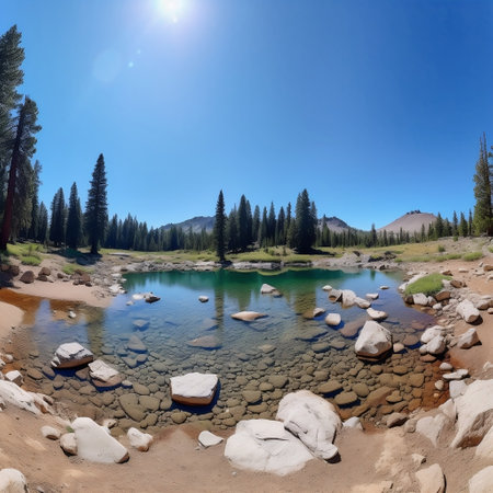 Lassen Volcanic National Park Small Lake Panorama Generative AIの素材