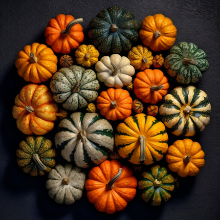 Top View of Miniature Decorative Pumpkins Generative AIの素材