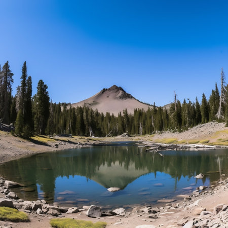 Lassen Volcanic National Park Small Lake Panorama Generative AIの素材