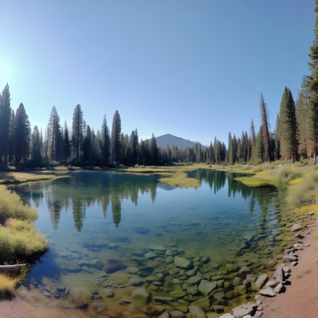 Lassen Volcanic National Park Small Lake Panorama Generative AIの素材
