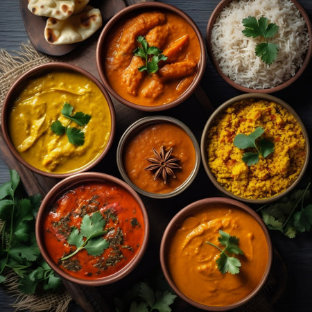Indian Food Delights Curries and Rice Selection Generative AIの素材