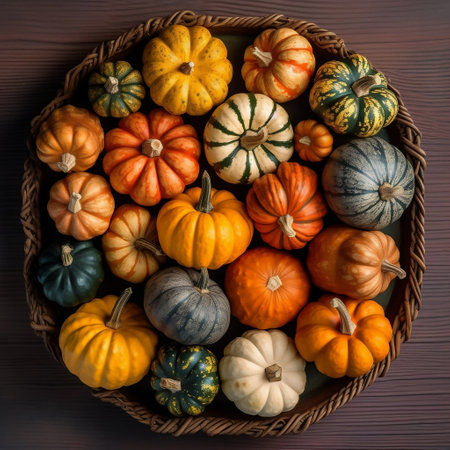 Top View of Miniature Decorative Pumpkins Generative AIの素材