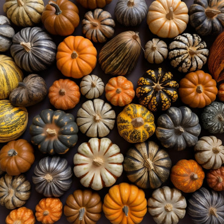 Top View of Miniature Decorative Pumpkins Generative AIの素材