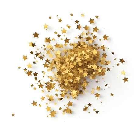Isolated Golden Glitter Star Confetti on White Background Generative AIの素材