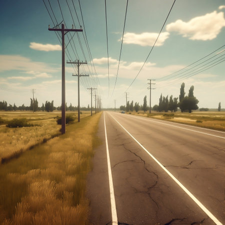 Straight Sunny Highway on a Lonely Day Generative AIの素材
