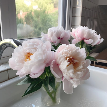 Fresh White and Pink Peonies from Garden Generative AIの素材