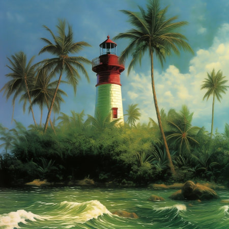 Tropical Palm and Lighthouse Generative AIの素材