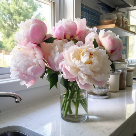 Fresh White and Pink Peonies from Garden Generative AIの素材