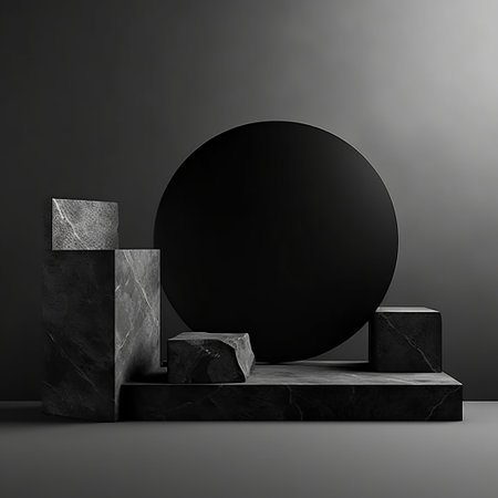 Minimalistic Black Geometric Stone and Rock Shape Background Generative AIの素材
